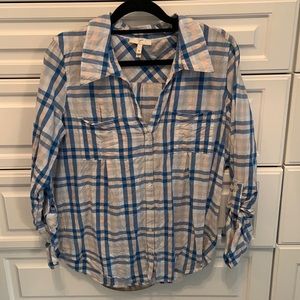 VGUC Joie blue, cream, & white plaid button down- Size Medium
